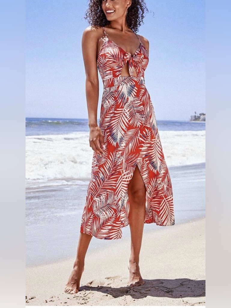 Cupshe Red, Navy And Cream Abstract Dress